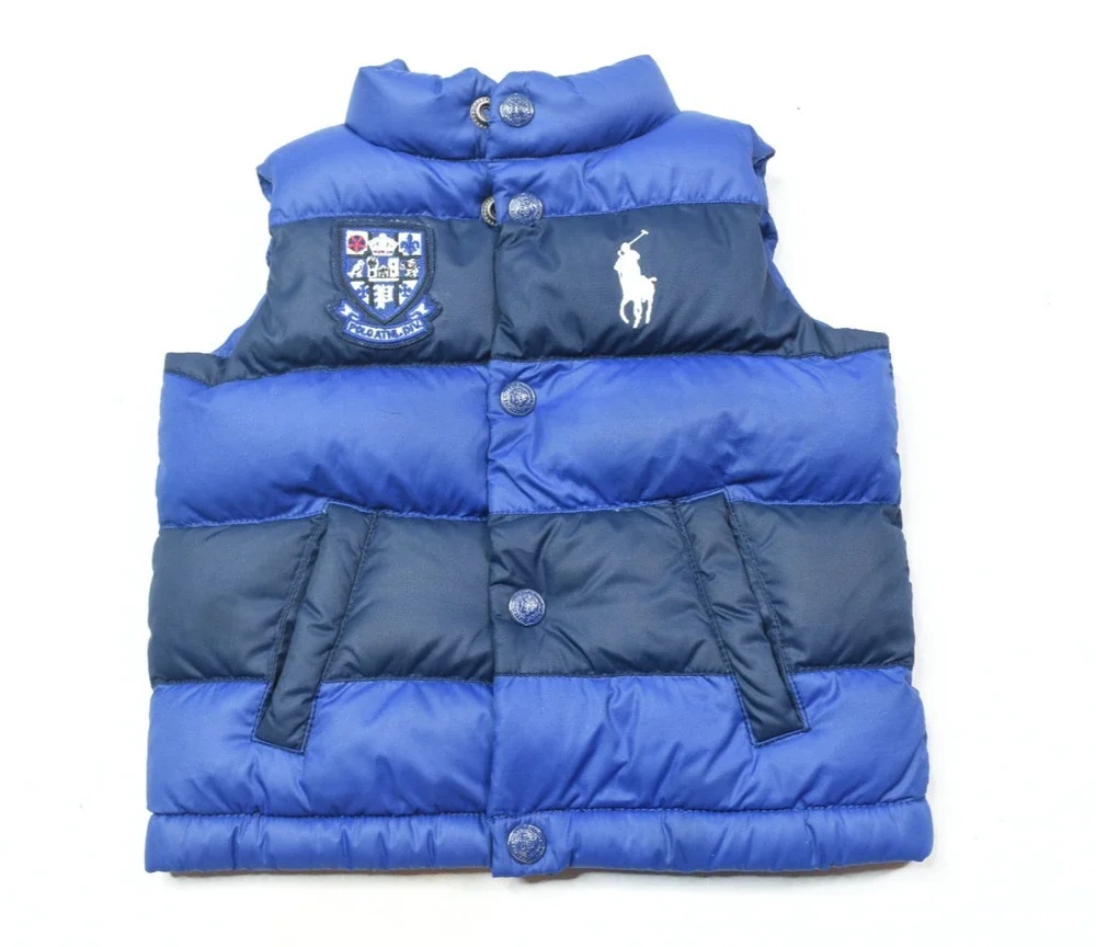 Polo Ralph Lauren Down Puffer Vest Toddlers 12M Blue Crest Snap-Front Sleeveless